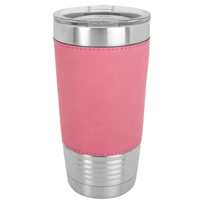 Personalized Laser Engraved Polar Camel 20 oz. Pink Leatherette Tumbler with Clear Lid