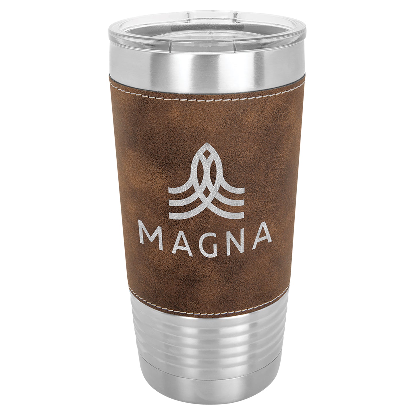 Personalized Laser Engraved  Rustic/Silver 20 oz. Polar Camel Leatherette Grip Tumbler