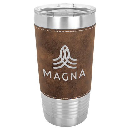 Personalized Laser Engraved  Rustic/Silver 20 oz. Polar Camel Leatherette Grip Tumbler