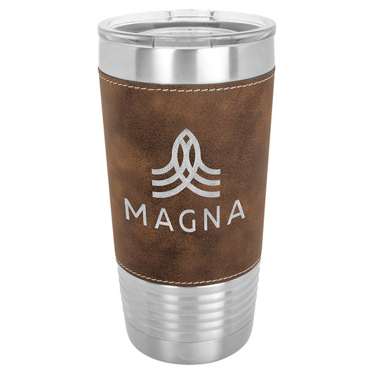  Personalized Laser Engraved Polar Camel 20 oz. Rustic/Silver Leatherette Tumbler with Clear Lid