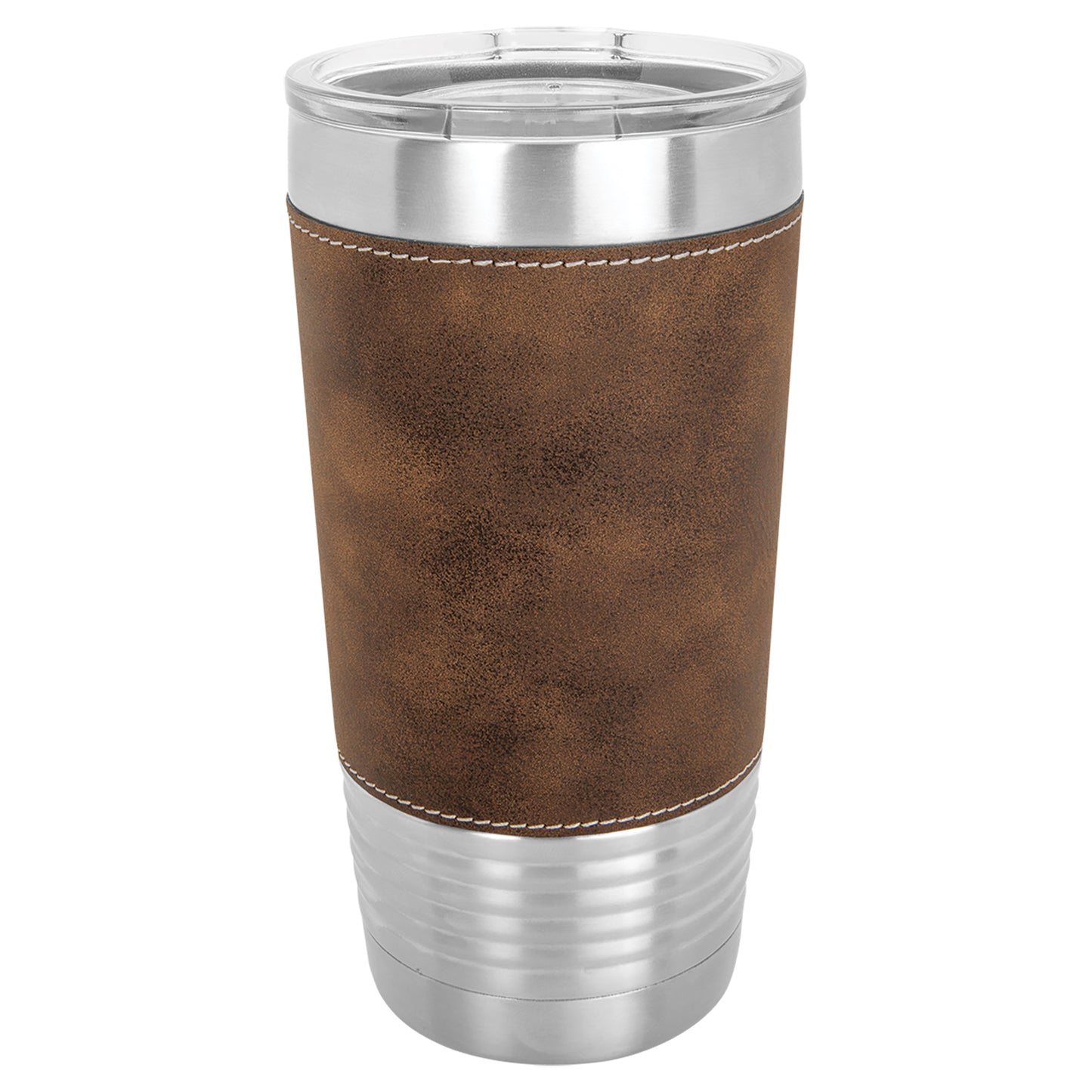 Personalized Laser Engraved Polar Camel 20 oz. Rustic/Silver Leatherette Tumbler with Clear Lid