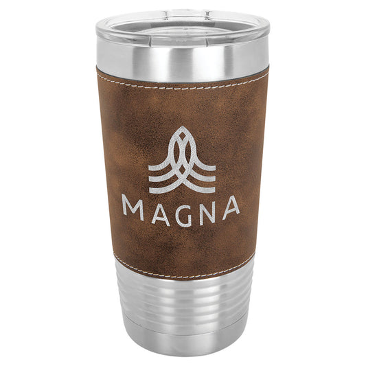 Personalized Laser Engraved Polar Camel 20 oz. Rustic/Silver  Leatherette Tumbler with Clear Lid