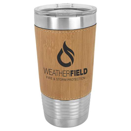  Personalized Laser Engraved Polar Camel 20 oz. Bamboo Leatherette Polar Camel Tumbler with Clear Lid