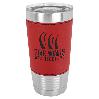 Personalized Laser Engraved Polar Camel 20 oz. Red  Leatherette Tumbler with Clear Lid