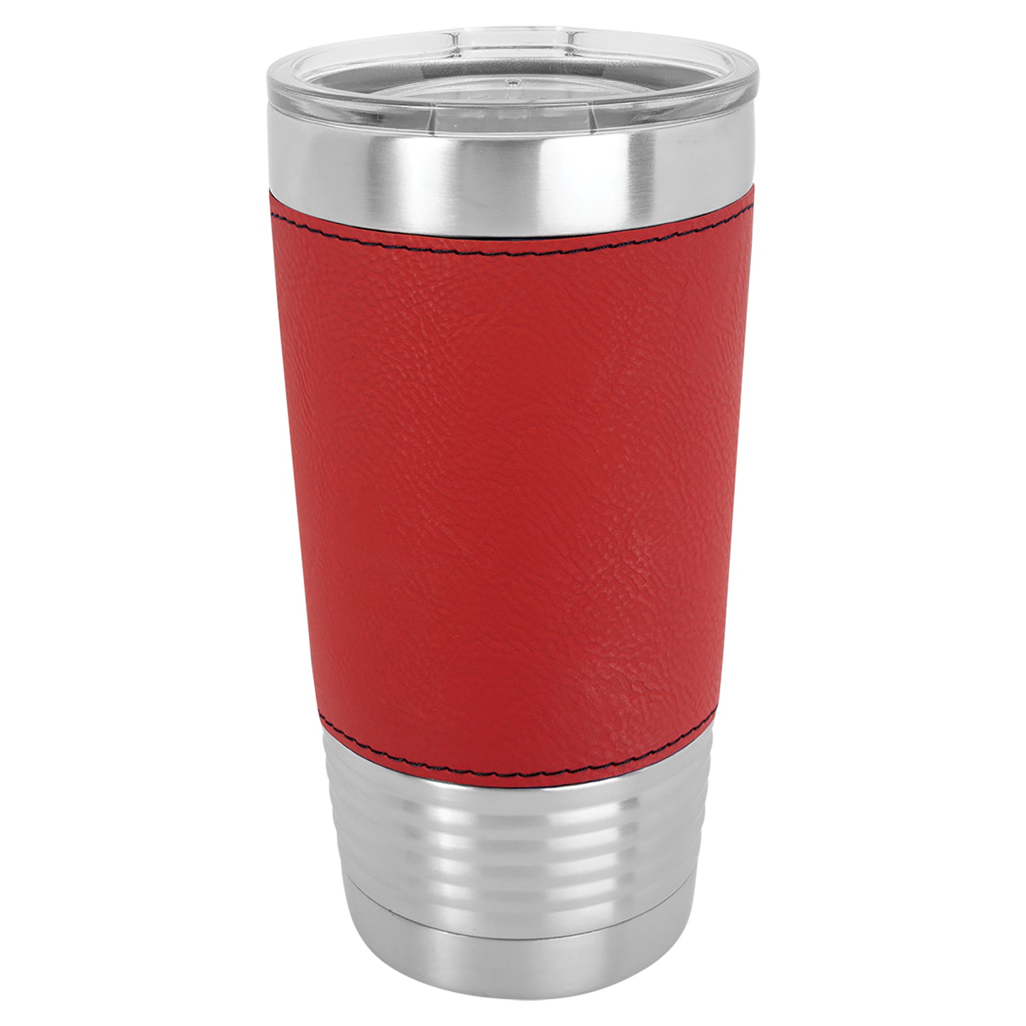 Personalized Laser Engraved Polar Camel 20 oz. Red Leatherette Tumbler with Clear Lid