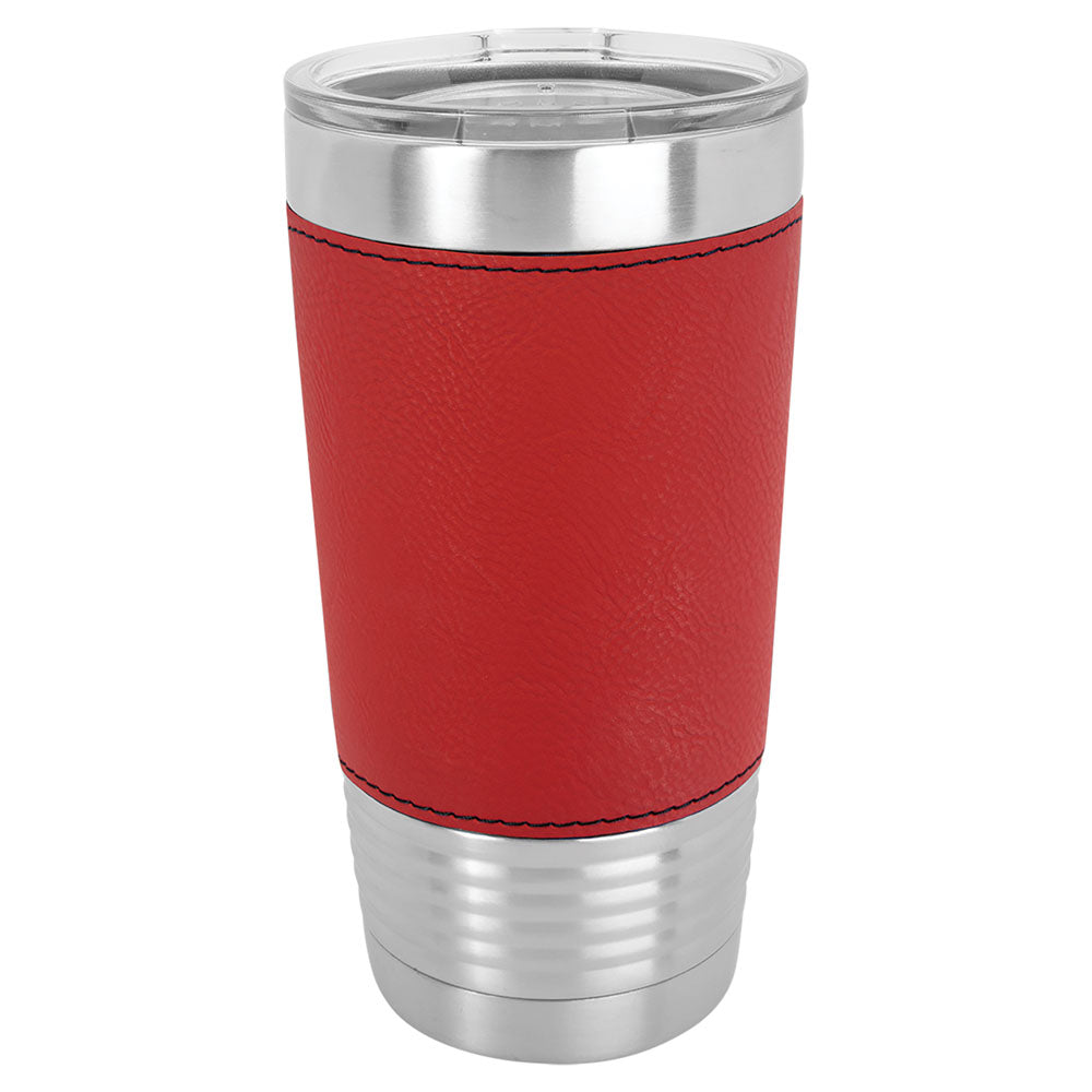 Personalized Laser Engraved Polar Camel 20 oz. Red  Leatherette Tumbler with Clear Lid