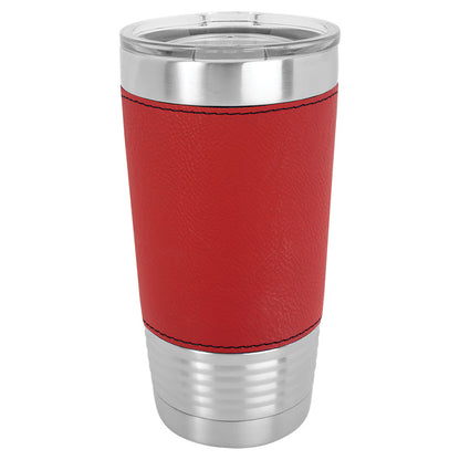 Personalized Laser Engraved Polar Camel 20 oz. Red  Leatherette Tumbler with Clear Lid