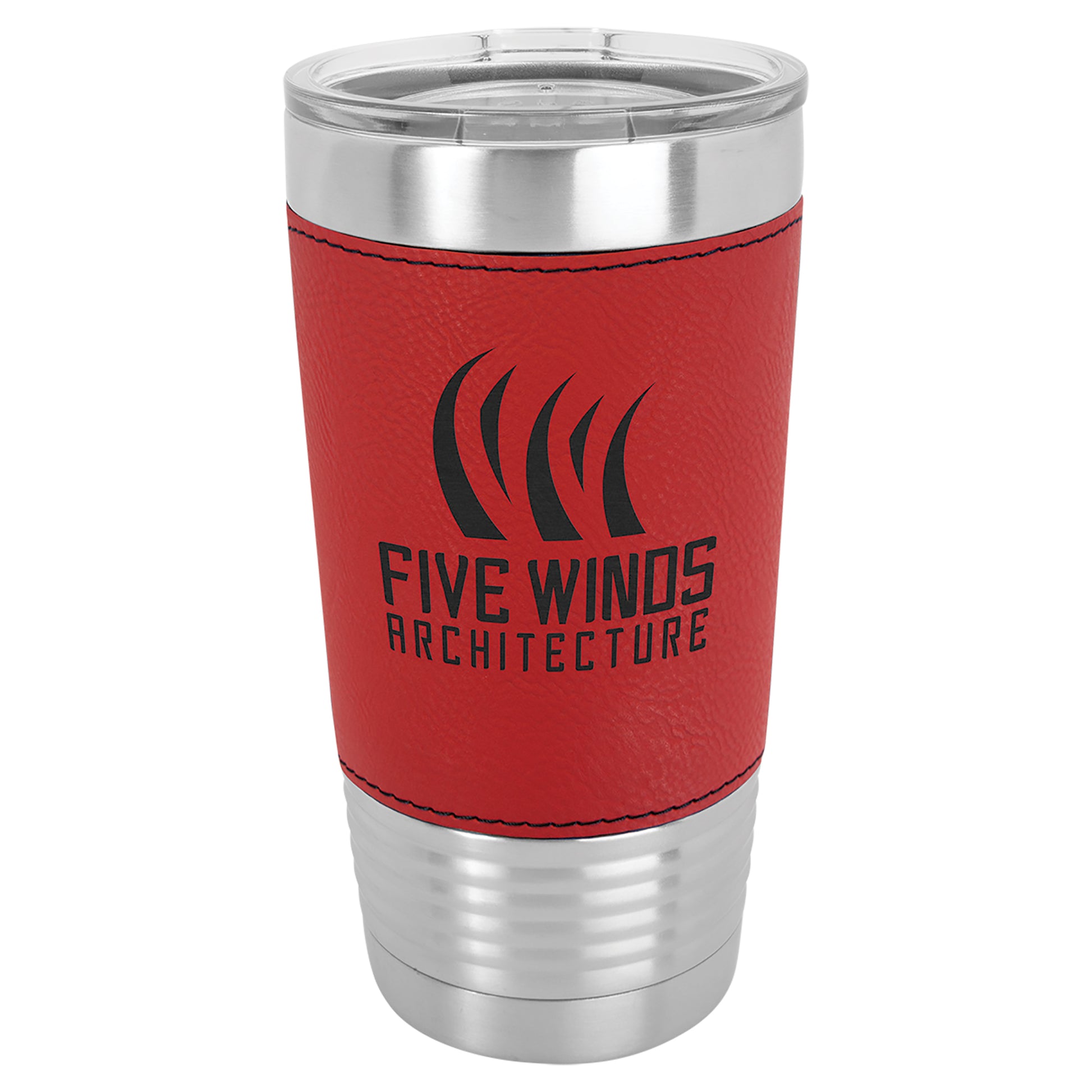  Personalized Laser Engraved Polar Camel 20 oz. Red Leatherette Tumbler with Clear Lid