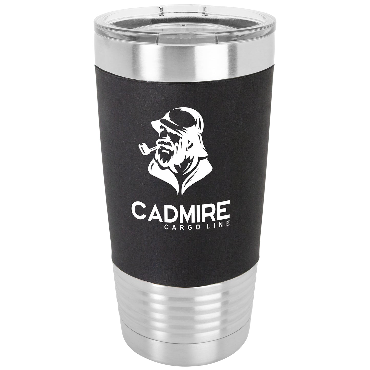 Personalized Laser Engraved  Black/White 20 oz. Polar Camel Silicone Grip Tumbler with Clear Lid