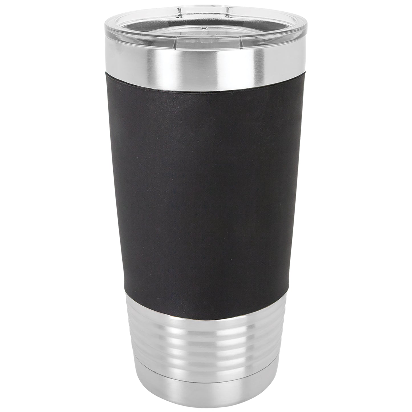 Personalized Laser Engraved  Black/White 20 oz. Polar Camel Silicone Grip Tumbler with Clear Lid