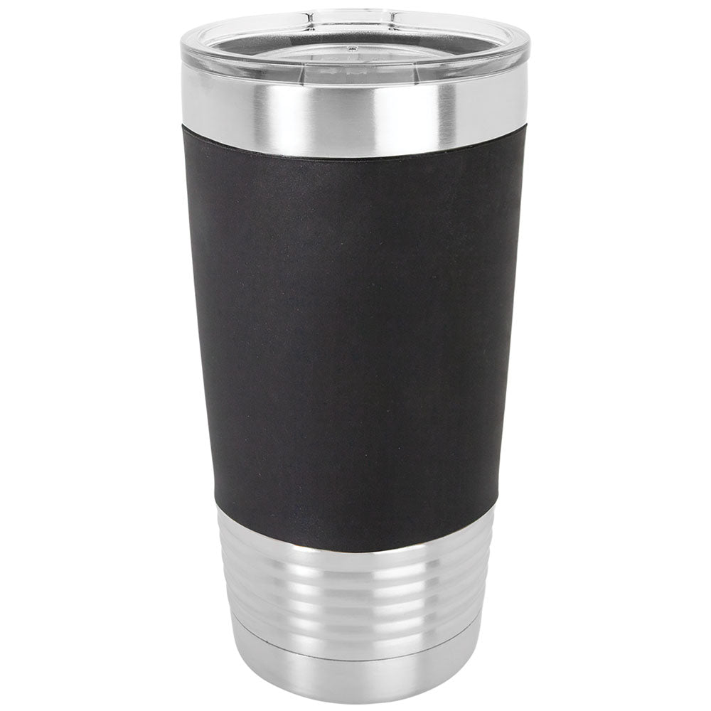 Personalized Laser Engraved Polar Camel 20 oz. Black/White Tumbler with Silicone Grip and Clear Lid