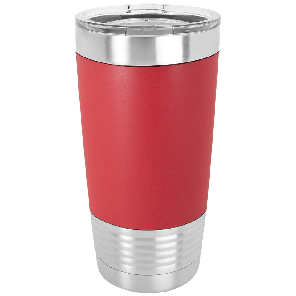 Personalized Laser Engraved Polar Camel 20 oz. Red/White Tumbler with Silicone Grip and Clear Lid