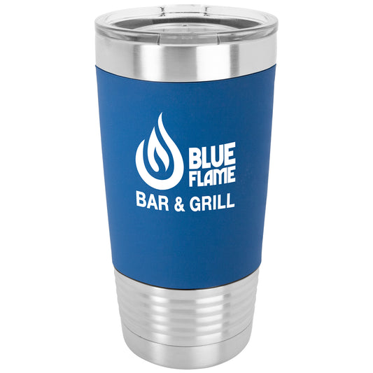 Personalized Laser Engraved  Blue/White 20 oz. Polar Camel Silicone Grip Tumbler with Clear Lid