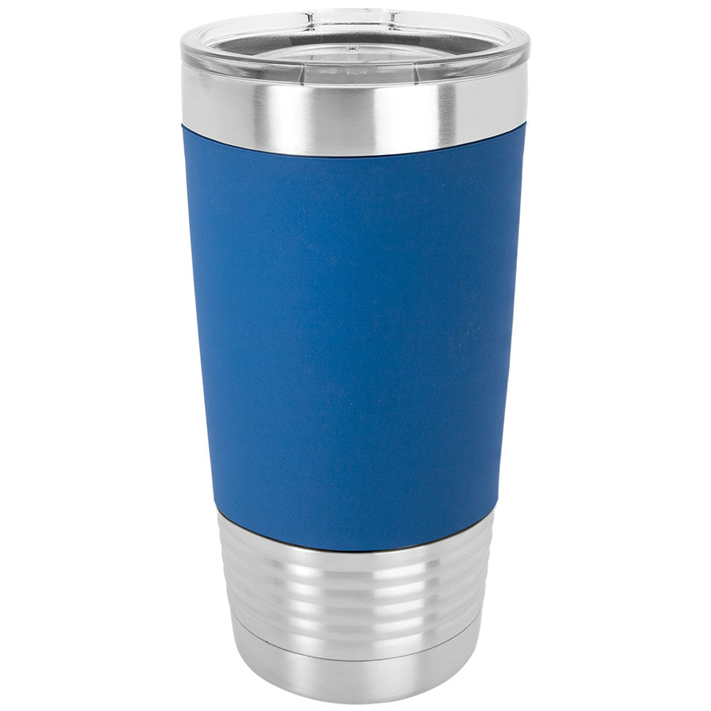 Personalized Laser Engraved Polar Camel 20 oz. Blue/White Tumbler with Silicone Grip and Clear Lid