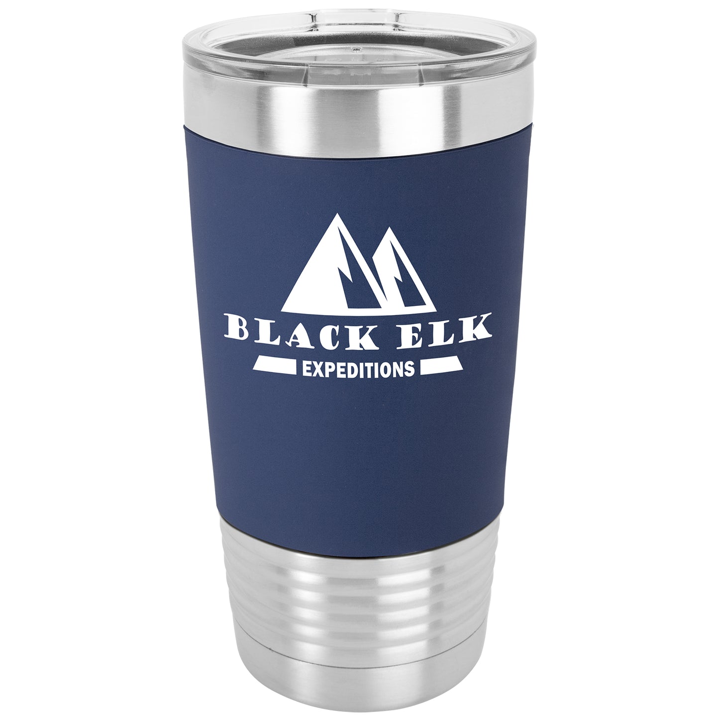 Personalized Laser Engraved  Navy Blue/White 20 oz. Polar Camel Silicone Grip Tumbler with Clear Lid