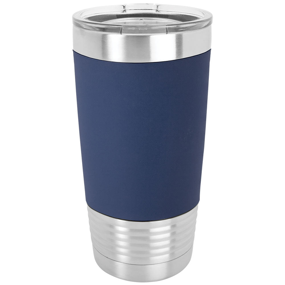 Personalized Laser Engraved Polar Camel 20 oz. Navy Blue/White Tumbler with Silicone Grip and Clear Lid