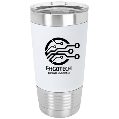 Personalized Laser Engraved 20 oz. Polar Camel White/Black Tumbler with Silicone Grip and Clear Lid