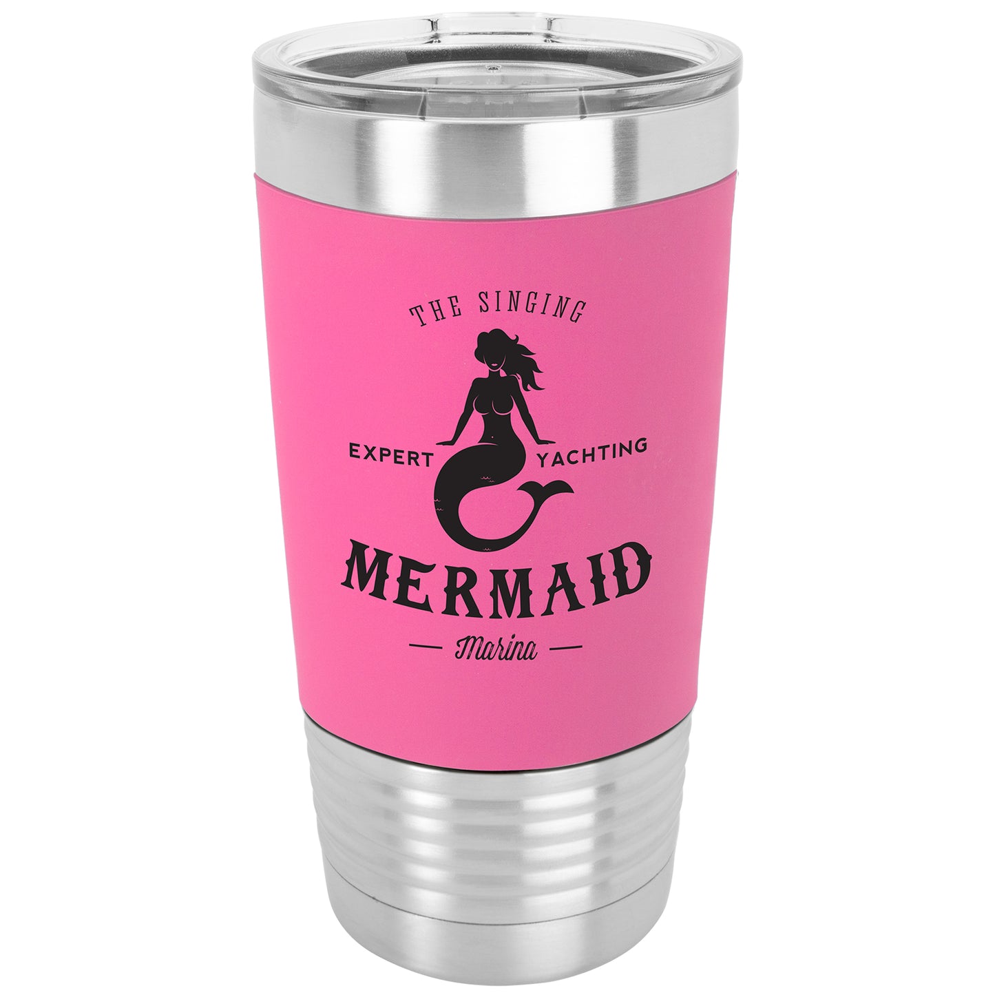 Personalized Laser Engraved  Pink/Black 20 oz. Polar Camel Silicone Grip Tumbler with Clear Lid