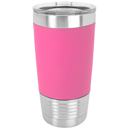 Personalized Laser Engraved 20 oz. Polar Camel Pink/Black Tumbler with Silicone Grip and Clear Lid