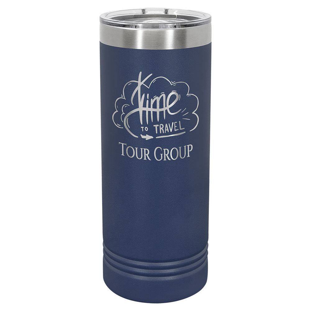 Personalized Laser Engraved Polar Camel 22 oz. Navy Blue Skinny Tumbler with Slider Lid