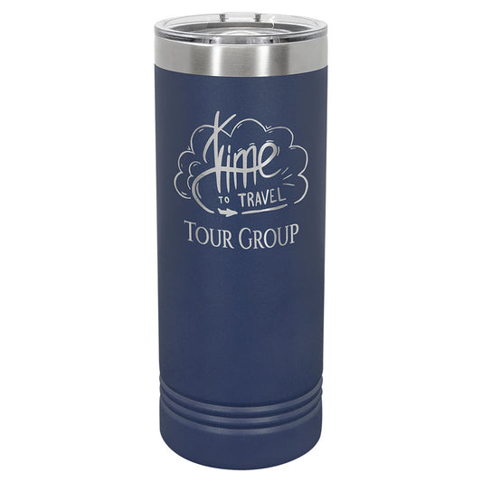 Personalized Laser Engraved Polar Camel 22 oz. Navy Blue Skinny Tumbler with Slider Lid