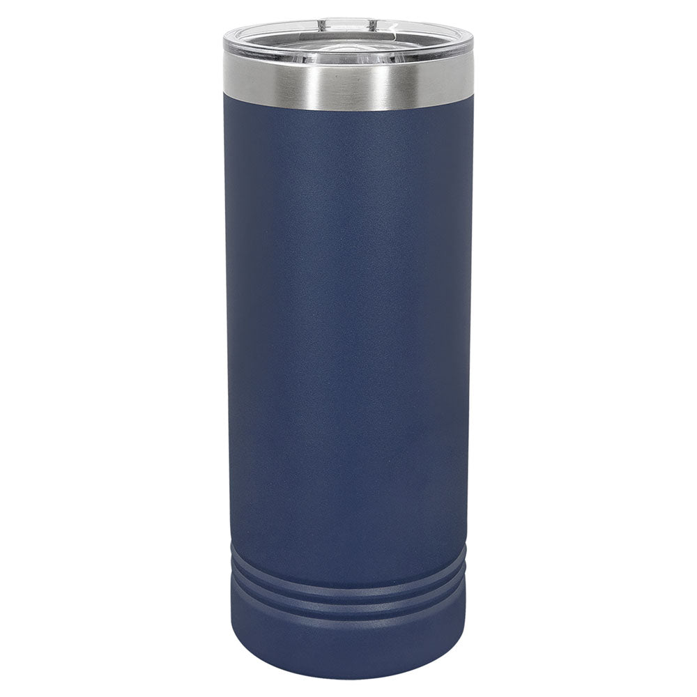 Personalized Laser Engraved Polar Camel 22 oz. Navy Blue Skinny Tumbler with Slider Lid