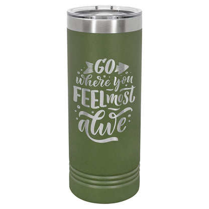 Personalized Laser Engraved Polar Camel 22 oz. Olive Green Skinny Tumbler with Slider Lid