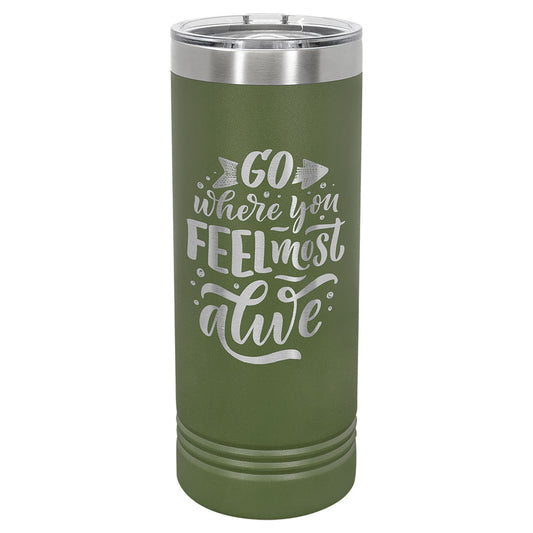 Personalized Laser Engraved Polar Camel 22 oz. Olive Green Skinny Tumbler with Slider Lid