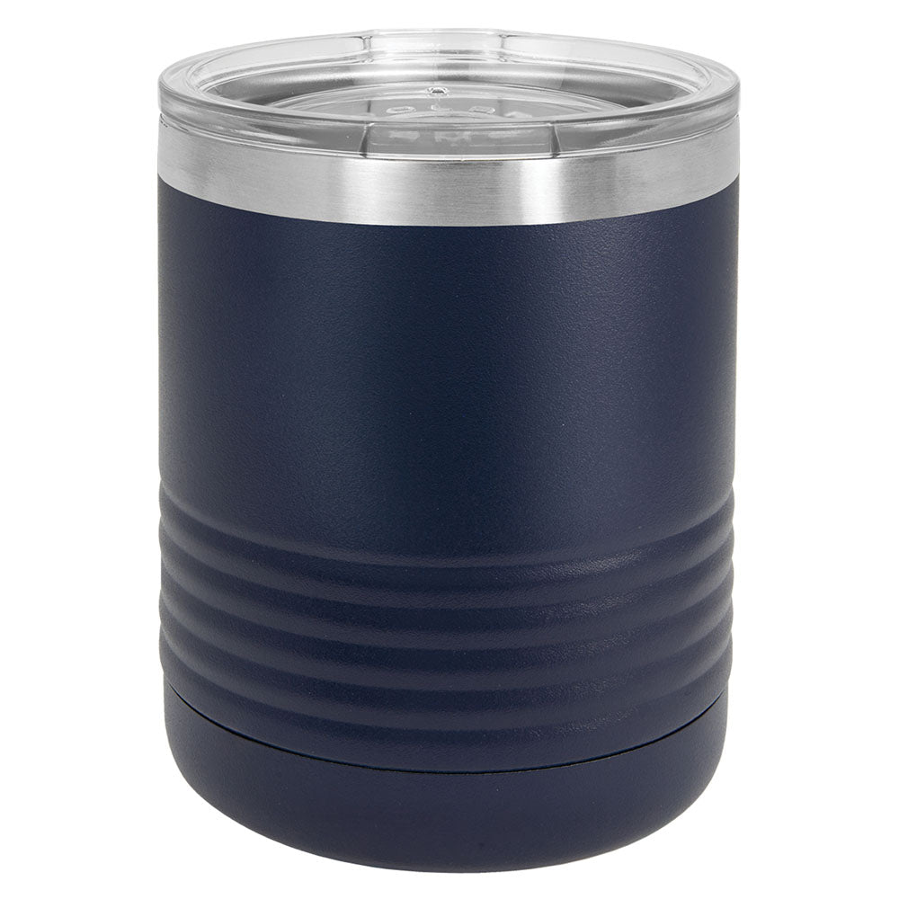 Personalized Laser Engraved Polar Camel 10 oz. Navy Blue Vacuum Insulated Ringneck Tumbler with Clear Lid