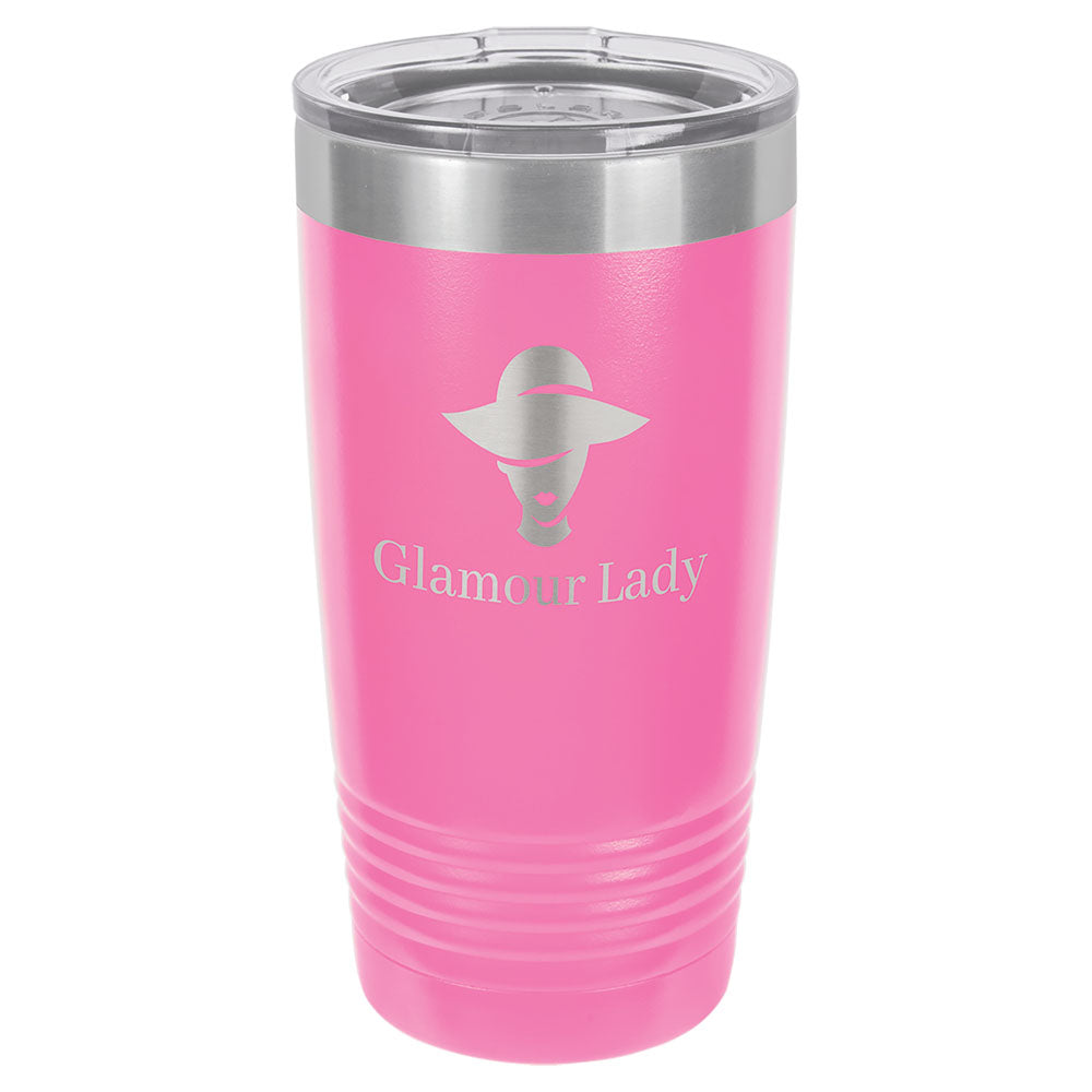 Personalized Laser Engraved Polar Camel 20 oz. Pink Vacuum Insulated Ringneck Tumbler with Clear Lid