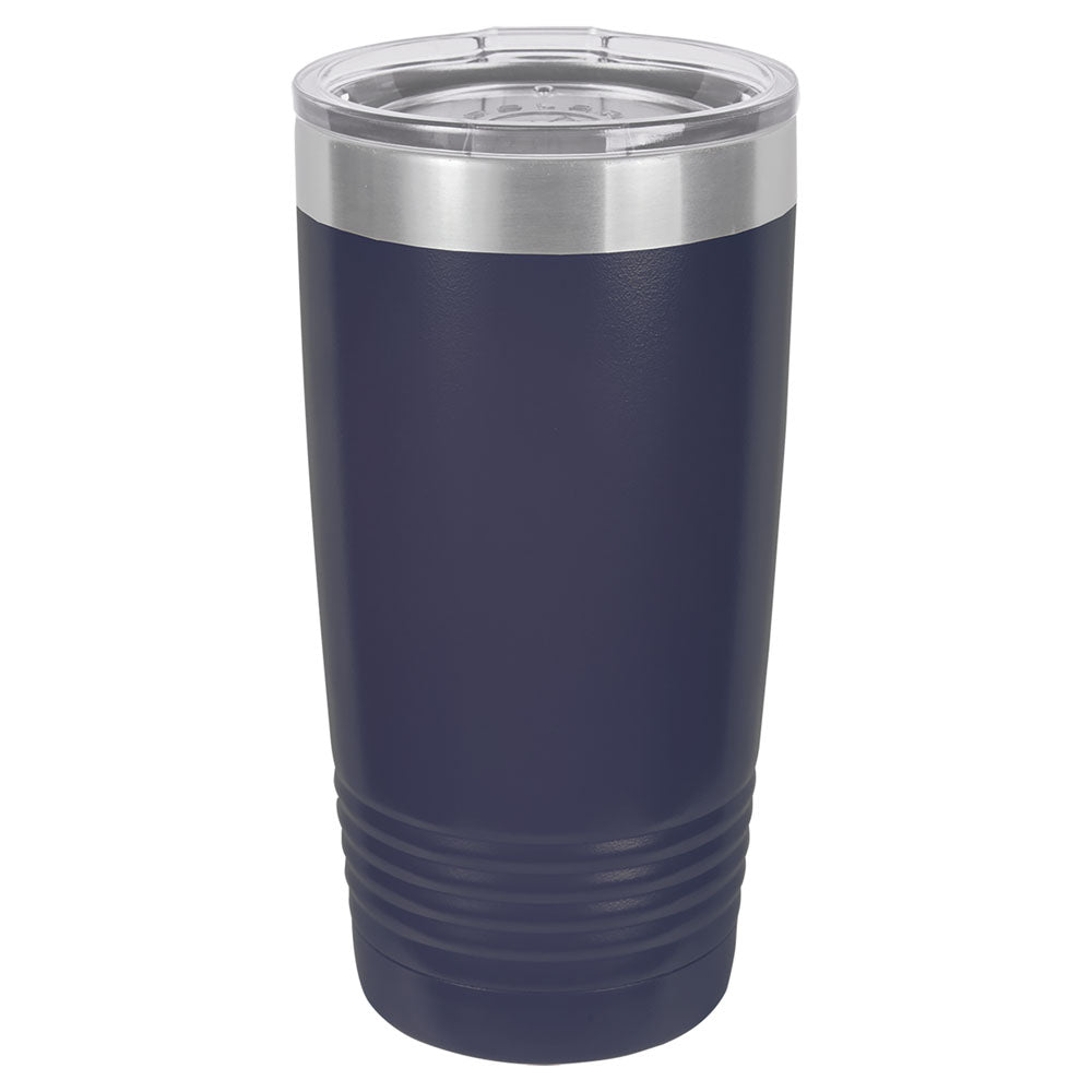 Personalized Laser Engraved Polar Camel 20 oz. Navy Blue Vacuum Insulated Ringneck Tumbler with Clear Lid