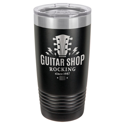 Personalized Laser Engraved  Black/Silver Ring 20 oz. Polar Camel Ringneck Tumbler with Clear Lid