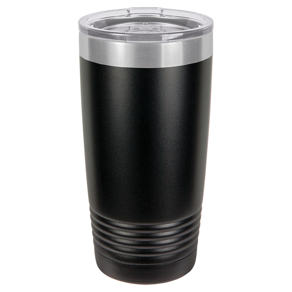 Personalized Laser Engraved Polar Camel 20 oz. Black Vacuum Insulated Ringneck Tumbler with Silver Ring and Clear Lid