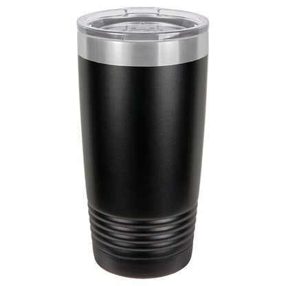 Personalized Laser Engraved Polar Camel 20 oz. Black Vacuum Insulated Ringneck Tumbler with Silver Ring and Clear Lid