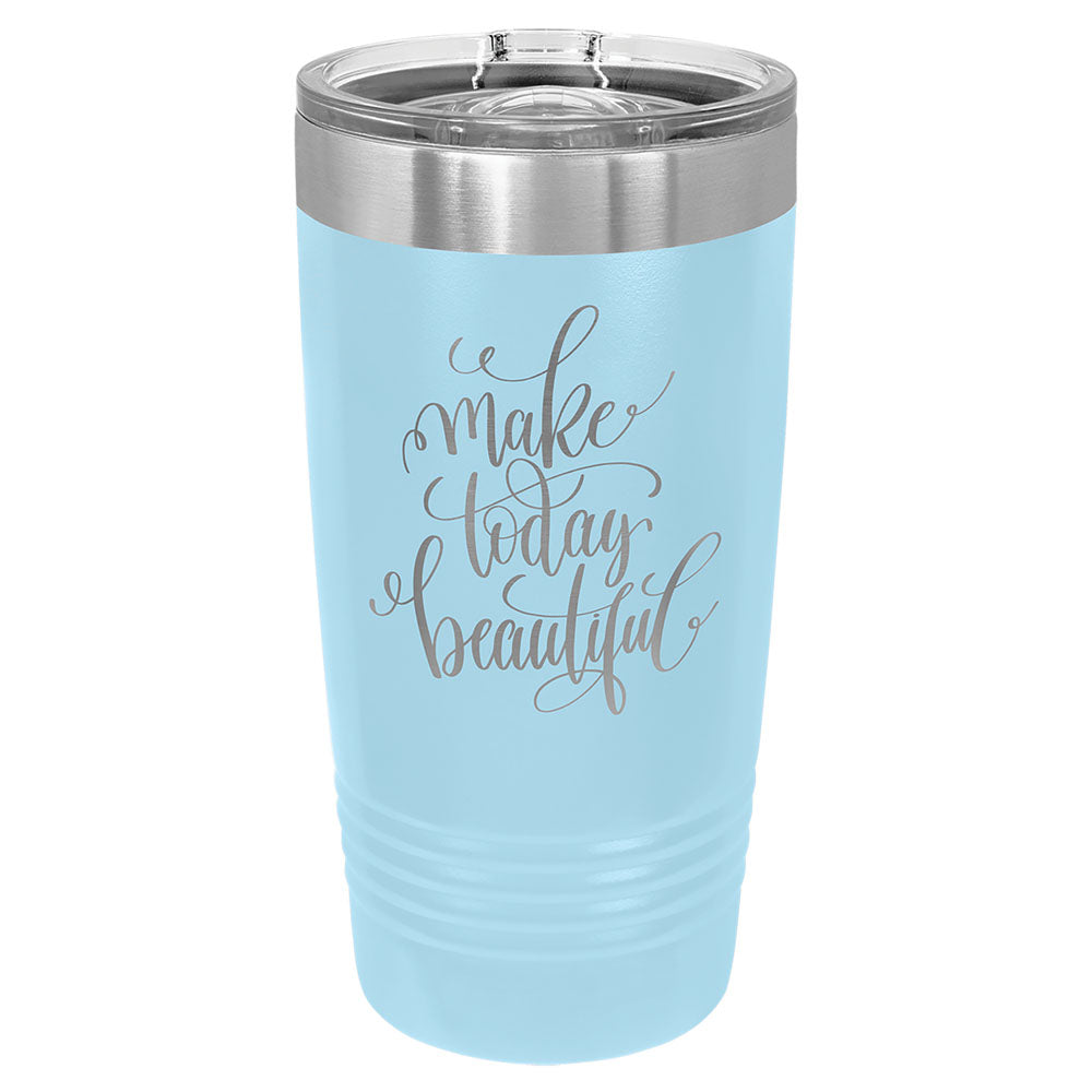 Personalized Laser Engraved Polar Camel 20 oz. Light Blue Insulated Ringneck Tumbler with Slider Lid