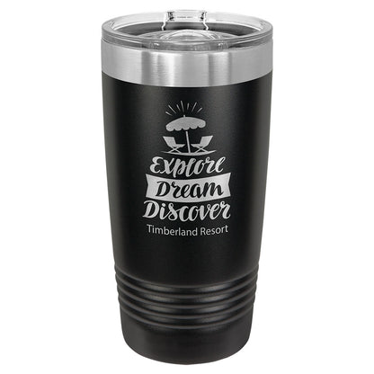 Personalized Laser Engraved Polar Camel 20 oz. Black Ringneck Insulated Tumbler with Slider Lid and Silver Ring