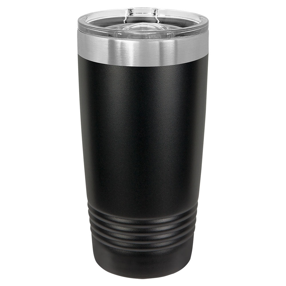 Personalized Laser Engraved Polar Camel 20 oz. Black Ringneck Insulated Tumbler with Slider Lid and Silver Ring