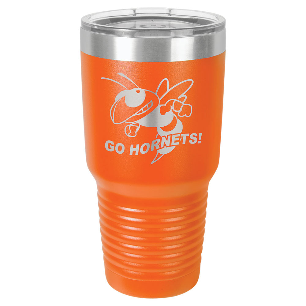 Personalized Laser Engraved Polar Camel 30 oz. Orange Vacuum Insulated Ringneck Tumbler with Clear Lid