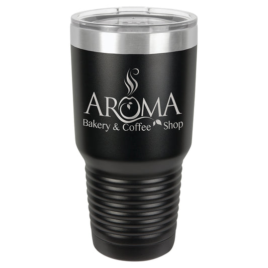 Personalized Laser Engraved  Black/Silver Ring 30 oz. Polar Camel Ringneck Tumbler with Clear Lid