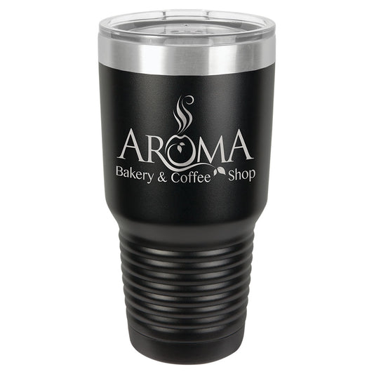 Personalized Laser Engraved Polar Camel 30 oz. Black Vacuum Insulated Ringneck Tumbler with Clear Lid