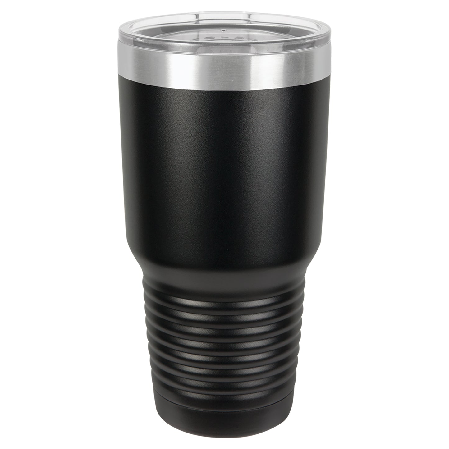 Personalized Laser Engraved  Black/Silver Ring 30 oz. Polar Camel Ringneck Tumbler with Clear Lid