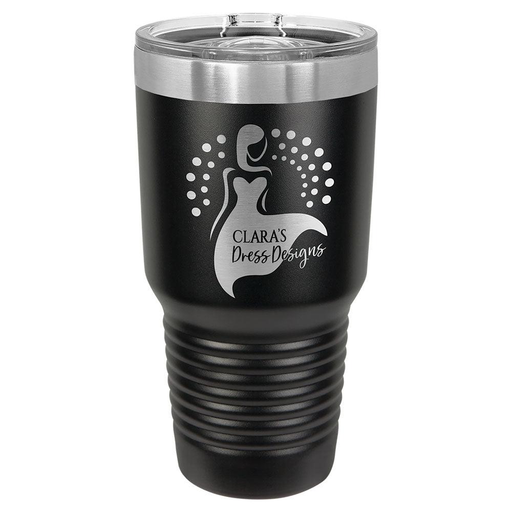 Personalized Laser Engraved Polar Camel 30 oz. Black Insulated Ringneck Tumbler with Slider Lid and Silver Ring