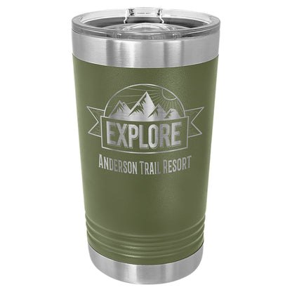 Personalized Laser Engraved  Olive Green 16 oz. Polar Camel Pint Tumbler with Slider Lid