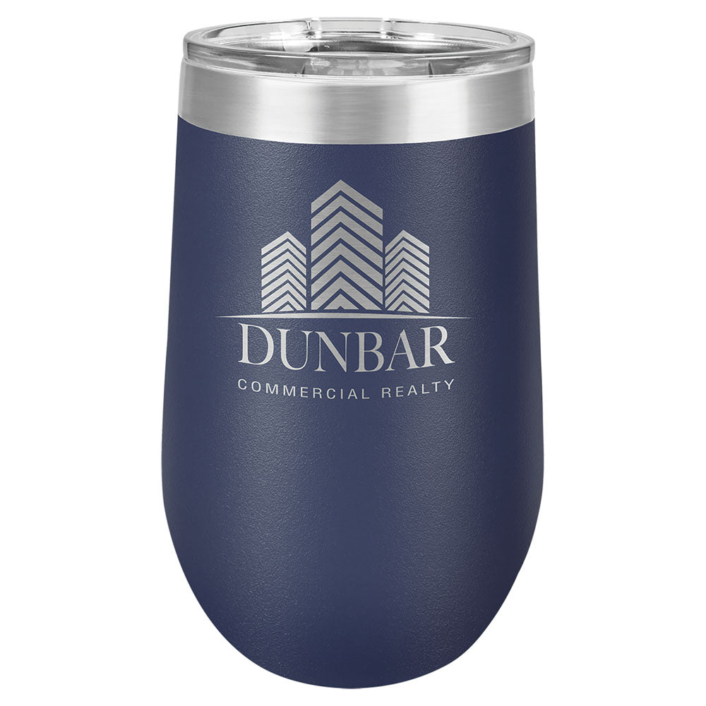 Personalized Laser Engraved Polar Camel 16 oz. Navy Blue Vacuum Insulated Stemless Tumbler with Lid