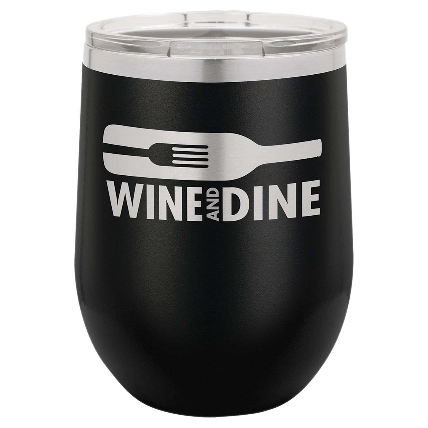 Personalized Laser Engraved  Black 12 oz. Polar Camel Stemless Wine Tumbler with Clear Lid