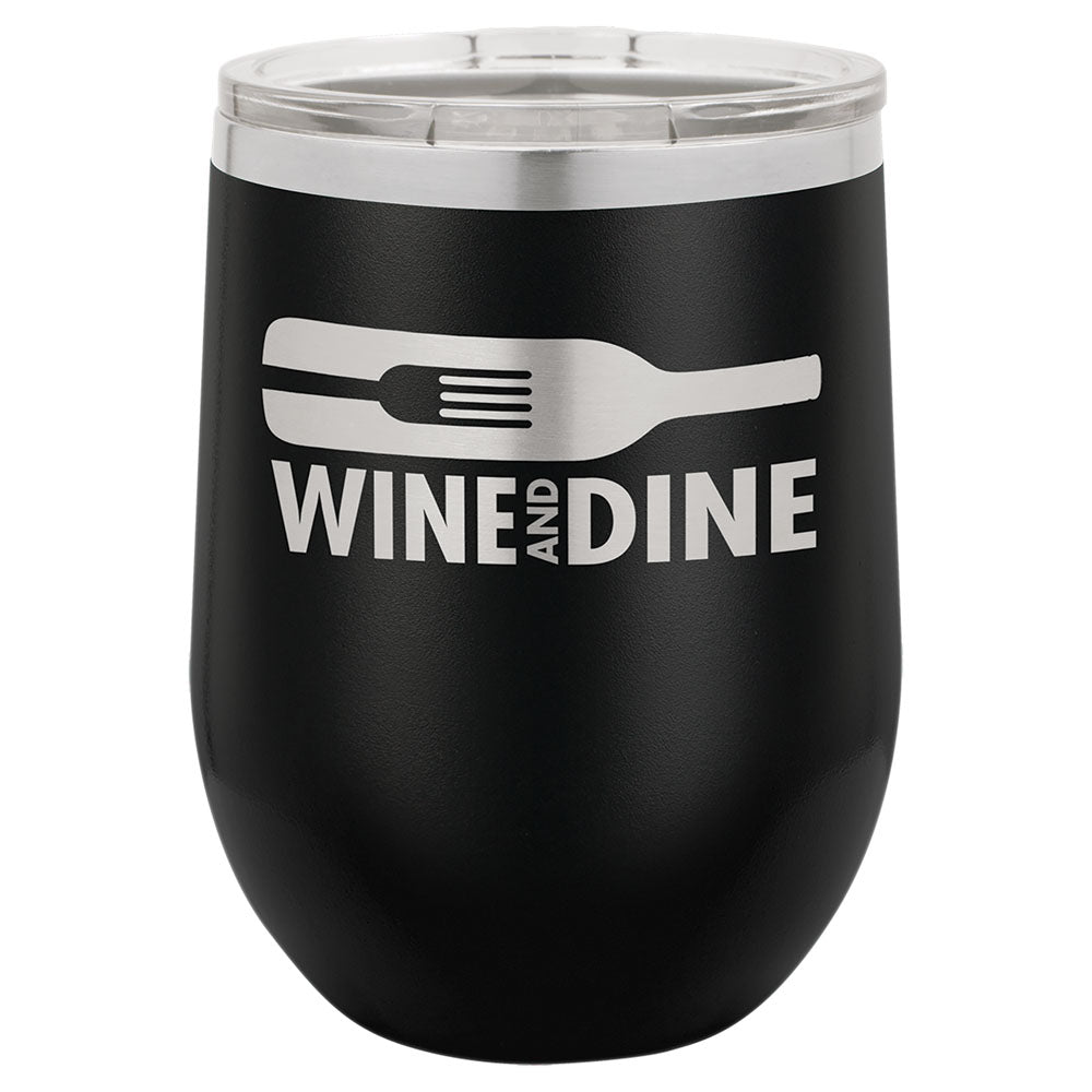 Personalized Laser Engraved Polar Camel 12 oz. Black Vacuum Insulated Stemless Wine Tumbler with Lid