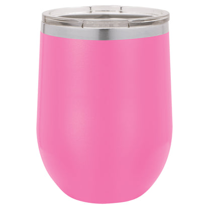 Personalized Laser Engraved  Pink 12 oz. Polar Camel Stemless Wine Tumbler with Clear Lid