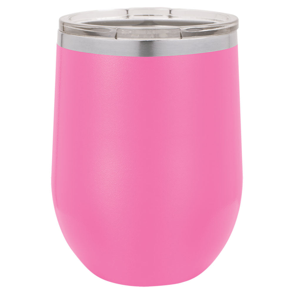 Personalized Laser Engraved Polar Camel 12 oz. Pink Vacuum Insulated Stemless Wine Tumbler with Lid