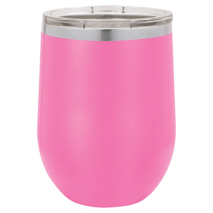 Personalized Laser Engraved Polar Camel 12 oz. Pink Vacuum Insulated Stemless Wine Tumbler with Lid