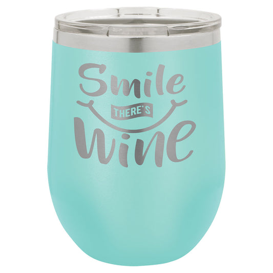 Personalized Laser Engraved Polar Camel 12 oz. Teal Vacuum Insulated Stemless Wine Tumbler with Lid